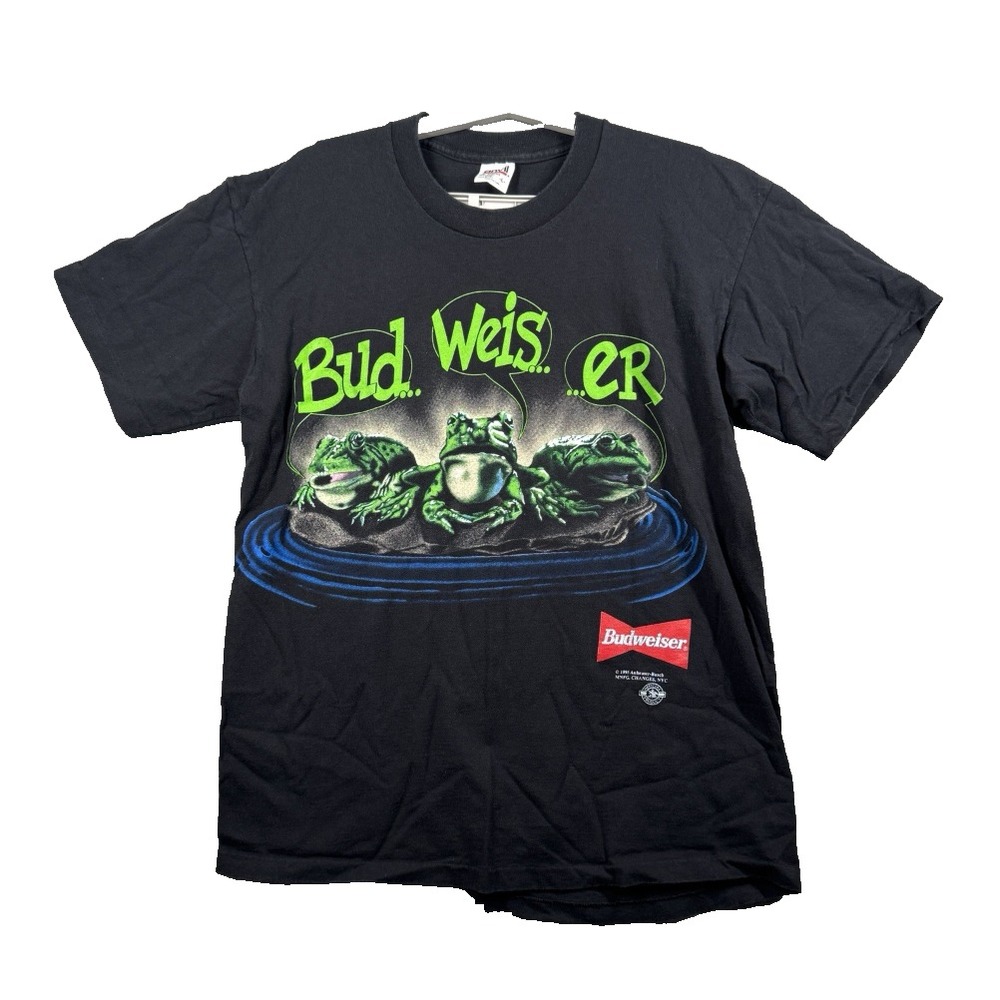 Budweiser Shirt Unisex Large Black Frog Your Pad or Mine 1995 Vintage Breweriana